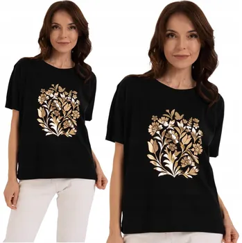 Dámská košile DÁMSKÁ BAVLNĚNÁ BLŮZKA MORAJ S KRÁTKÝM RUKÁVEM POTISK VOLNÁ ČERNÁ S