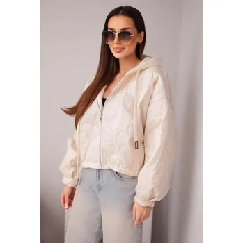 Dámská bunda Dámská prošívaná bunda s kapucí a ozdobným květinovým ražením béžová UNI