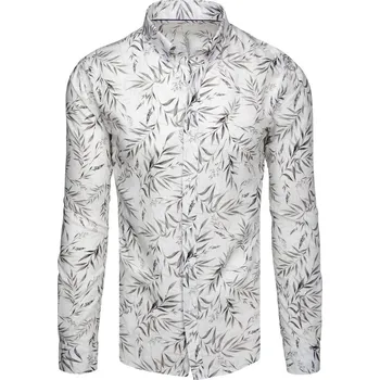 Pánská košile Pánská bílá košile s listy FashionStreet DX2638 XL