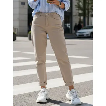 Dámské kalhoty Dámské džíny mom fit s vysokým pasem béžové FashionStreet UY2872 S/36