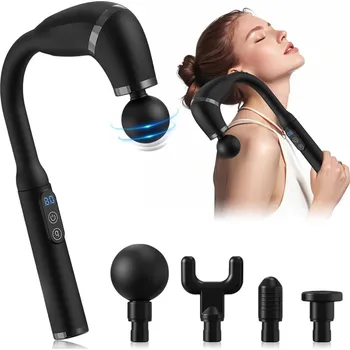 Masážní přístroj MASÁŽNÍ PISTOLE S DLOUHOU RUKOJETÍ A 4 NÁSTAVCI 2000MAH NA ZÁDA