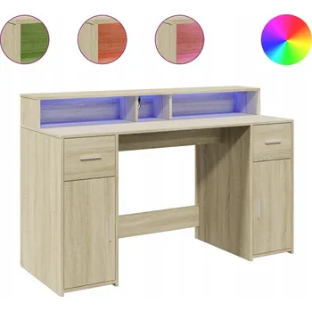 Psací stůl Psací stůl s LED podsvícením, dub sonoma, 140x55x91 cm