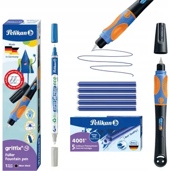 Sada pro výuku psaní pro praváky NEON BLACK pero, zmizík, bombičky