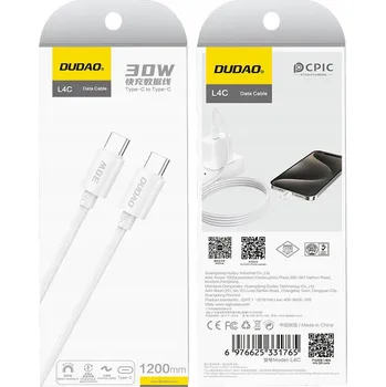 Datový kabel Kabel Dudao USB typ C – USB typ C 1,2 m bílý