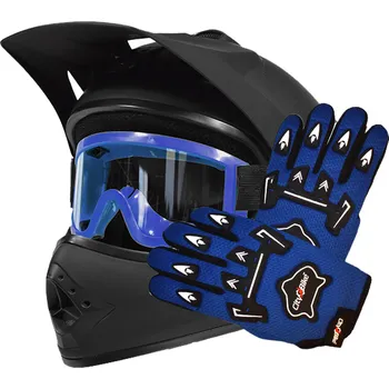 Helma na motorku Dětská cross helma černá + brýle, rukavice, čtyřkolka, enduro, koloběžka, BMX