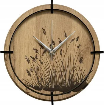 Hodiny Dřevěné nástěnné hodiny tráva | Zlatý dub Stříbrné ručičky 30 cm