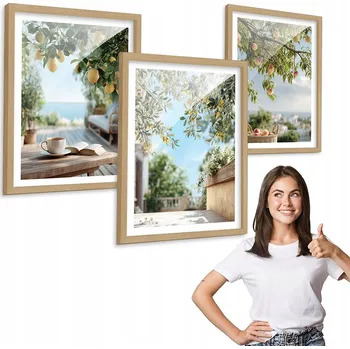 Obraz Sada 3 obrazů MĚSTO ŘECKO LÉTO dřevěný rámeček 30x40 triptych do kuchyně