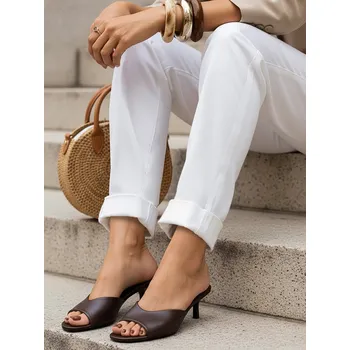 Dámské polobotky FashionStreet hnědé kožené dámské žabky ZY1389 37