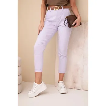 Dámské kalhoty Dámské jarní boyfriend kalhoty s vysokým pasem a pásem M.Sara fialové 2XL