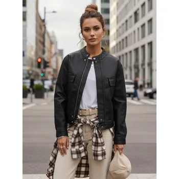 Dámská kožená bunda černá FashionStreet TY5539 S