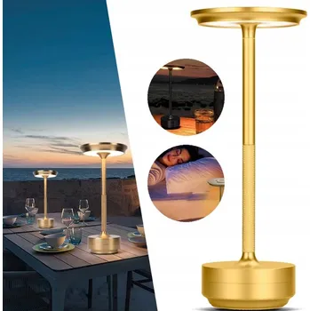 Lampička ZLATÁ STOLNÍ LAMPA 3 BARVY SVĚTLA DOTYKOVÁ VODĚODOLNÁ PRO KEMPINK A ZAHRADU