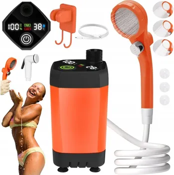 kempingová sprcha TURISTICKÁ SPRCHA ELEKTRICKÁ PUMPA AKUMULÁTOR S LED DIODAMI 6000 mAh PŘENOSNÁ