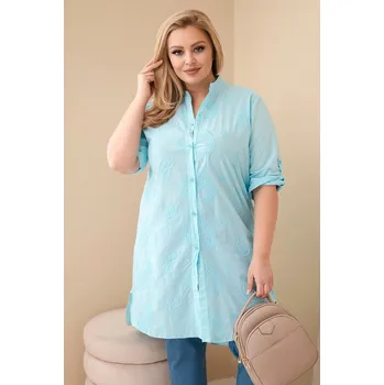 Dámské šaty Dámské šaty Plus Size s výšivkou a ohrnutým rukávem mátová UNI