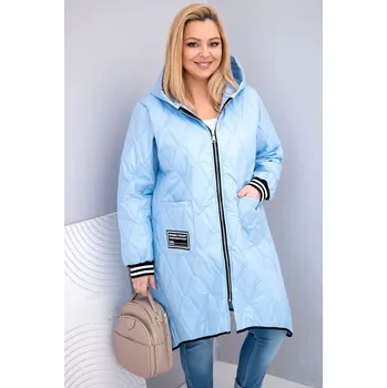 Dámská bunda Plus Size prošívaná s kapucí a sportovními manžetami modrá UNI