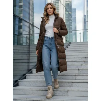 Dámská bunda FashionStreet dámská zimní dlouhá hnědá bunda TY5475 XXL