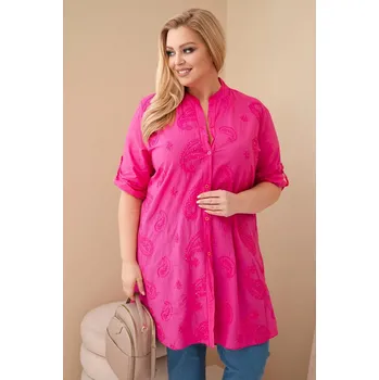 Dámské šaty Dámské šaty Plus Size s výšivkou a ohrnovacími rukávy růžová UNI