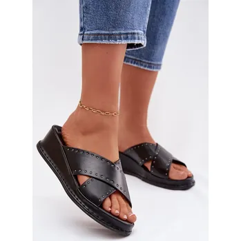 Dámské žabky Zdobené dámské sandály na platformě z ekokůže Černé Calorissa 37