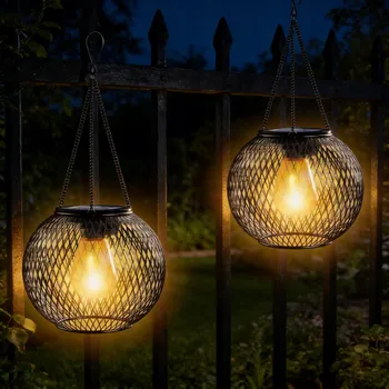 Venkovní osvětlení 2x SOLÁRNÍ LAMPA LED ZÁVĚSNÁ ZAHRADNÍ KOULE DO ZAHRADY NA TERASU