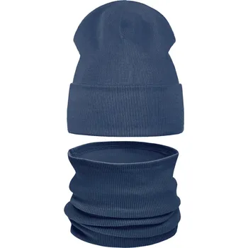 Čepice Džínová Sada: Ohýbací ČEPICE + Tunelový NÁKRČNÍK s Proužky, Podzim/Jaro, Velikost 52-56