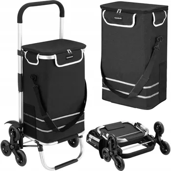 Nákupní taška Nákupní vozík taška na kolečkách trojitá skládací 42l odrazky černá