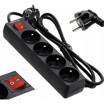 Napájecí kabel Prodlužovací Kabel lišta Křeček 3 m 4 ks černá