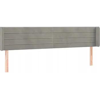 Čelo postele s ušima, světle šedé, 183x16x78/88 cm, samet