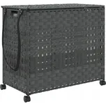 Ručně pletený koš na prádlo z ratanu s kolečky, 66x35x60 cm, šedý