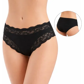 Kalhotky JADEA - Bavlněné kalhotky s vyšším pasem a krajkou art. 742 - černá/M