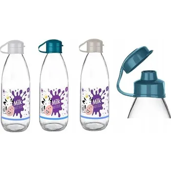 Láhev Skleněná láhev na mléko 500 ml s barevnými víčky