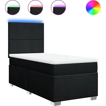 Postel Kontinentální postel s LED, černá, 190 x 90 x 140,5/150,5 cm