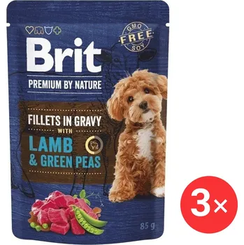 Krmivo pro psa Brit Premium by Nature Dog Fillets in Gravy with Lamb & Green Peas 3 × 85 g