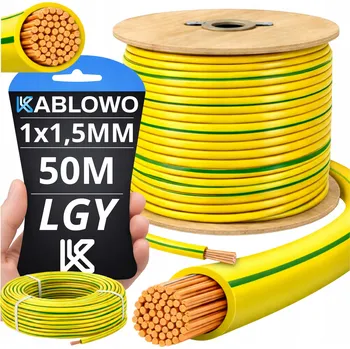 elektrický kabel VODIČ LGY KABEL JEDNOŽILOVÝ ELEKTRICKÝ 1X1,5MM ŽLUTO-ZELENÝ 50M