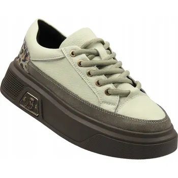 Dámské tenisky DÁMSKÉ TENISKY CAMBELL 25-19343 BÉŽOVÉ NA PLATFORMĚ KOŽENÉ ŠNĚROVACÍ