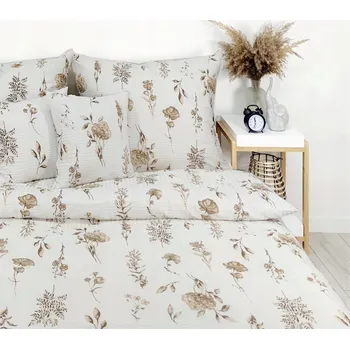 Povlečení Krepové povlečení PREMIUM bylinky klasy béžové na bílém pozadí 22434-2 160x200