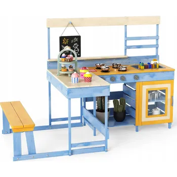 Dětská kuchyňka Dřevěná kuchyňka s piknikovým stolem pro děti Zahradní kuchyňka