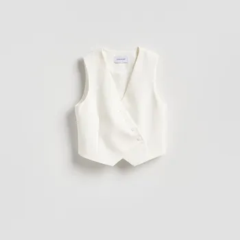 Dámské sako Reserved - Asymetrické obleková vesta - bílá - 057JL-00X - 057JL-00X-XL