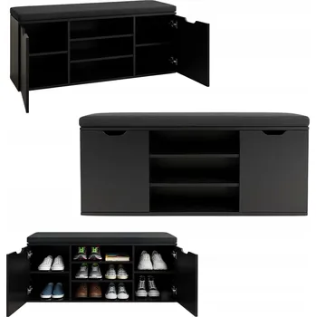 Botník s sedákem Porta do předsíně MDF 103x30x46 cm černá