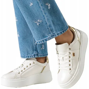 Dámské tenisky Dámské bílé sportovní boty SNEAKERS na platformě s koženou vložkou, velikost 40