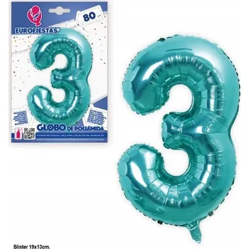 Balónek Ouda Party - 80cm fóliový balónek Tiffany Blue s číslem 3