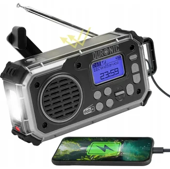 Radiopřijímač Duronic SDAB1 Solární rádio s dynamem, USB, nouzové rádio s předpovědí počasí a powerbankou