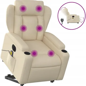 Křeslo Zvedací masážní křeslo, elektrické, polohovací, krémové