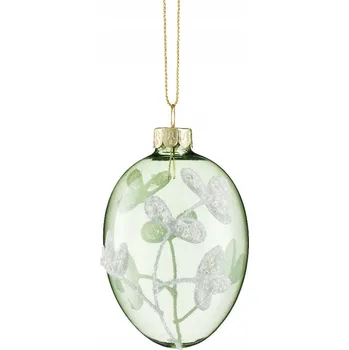 Vánoční ozdoba Skleněná vánoční ozdoba ve tvaru vajíčko zelená, zdobená korálky, 9 cm VILLA ITALIA