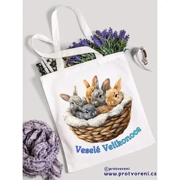 Taška s potiskem Textilní taška, KRÁLÍCI V KOŠÍKU, 41x37cm, mix barev, 1 ks Vyberte si barvu ZDE:: růžová