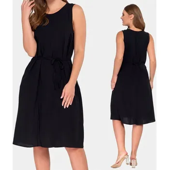 Dámské šaty ŠATY DÁMSKÉ VISKÓZOVÉ S VÁZÁNÍM V PASE MORAJ MDW3000-006 ČERNÁ M