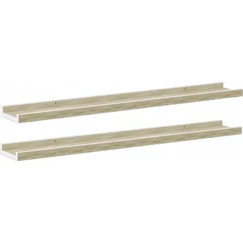 police Nástěnné police, 2 ks, bílá a dub sonoma, 80x9x3 cm