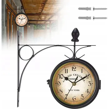 Hodiny DWUSTRONNY ZEGAR ŚCIENNY OBOUSTRANNÉ NÁSTĚNNÉ HODINY RETRO ŽELEZNÉ NÁDRAŽNÍ HODINY VE STYLU RETRO