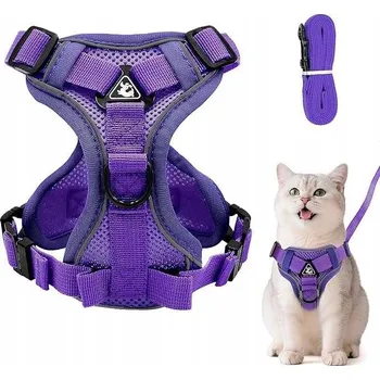 Postroj pro psa Postroj pro kočky s reflexním vodítkem, nastavitelný, prodyšný, fialový, XS