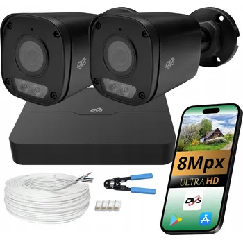IP kamera MONITOROVACÍ SET IP 4K 8MPX – 2 ČERNÉ KAMERY DVS POE, VENKOVNÍ, PRO DŮM