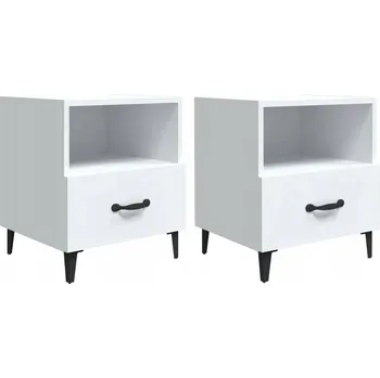 Noční stolek Bílý noční stolek 40 x 35 x 47,5 cm s 1 zásuvkou a poličkou