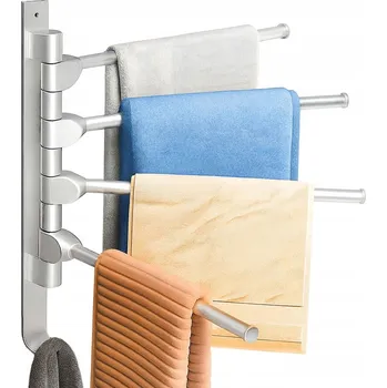Věšák Otočný koupelnový věšák na ručníky na zeď 360° 4-ramenný hliníkový